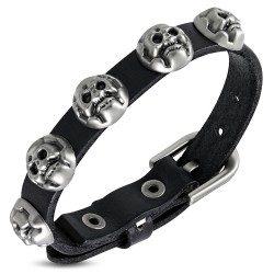 Bracelet gothique 33 - Noir fin avec têtes de mort sur cercle