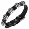 Bracelet gothique avec têtes de mort alignées sur cuir fin (33)
