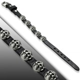 Bracelet gothique 33 - Noir fin avec têtes de mort sur cercle