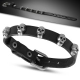 Bracelet gothique 32 - Noir fin avec têtes de mort