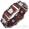 Bracelet gothique 35 - Marron avec têtes de mort