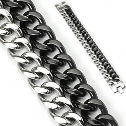 Bracelet acier chaine 07 - Double noir et acier