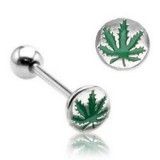 Piercing langue 53 - Feuille de cannabis verte