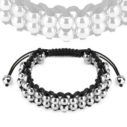 Bracelet shamballa 21 - Deux lignes de perles argentées