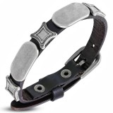 Bracelet de force 01 - Noir avec ovales et carré en acier
