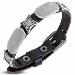 Bracelet de force 01 - Noir avec ovales et carré en acier