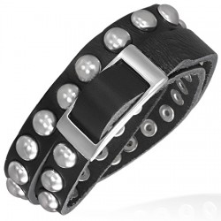 Bracelet de force 05 - Noir deux tours avec ronds en acier