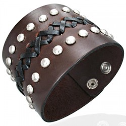 Bracelet de force 96 - Marron rond en acier et centre entrelacée