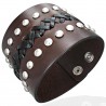 Bracelet de force cuir marron rond avec centre entrelacée en acier (96)