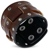 Bracelet de force 103 - Marron lanière centrale et ronds creux