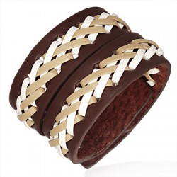 Bracelet de force 108 - Marron lanières blanches et crèmes