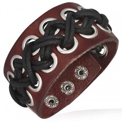 Bracelet de force 128 - Marron avec décoration bleue