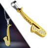 Pendentif musique 11 - Saxophone jaune strass