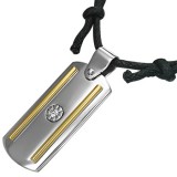 Pendentif plaque 02 - Grise strass et bandes jaunes