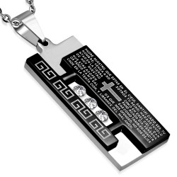 Pendentif plaque 03 - Ligne grecque et croix fond noir