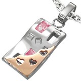 Pendentif plaque 05 - Rose et gris strass roses