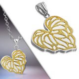 Pendentif plaque 16 - Feuille grise et satin jaune