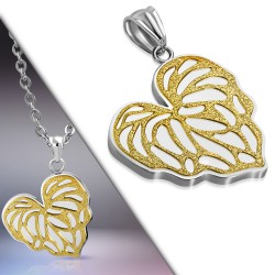 Pendentif plaque 16 - Feuille grise et satin jaune