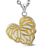 Pendentif plaque 16 - Feuille grise et satin jaune