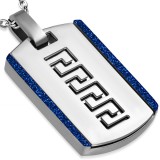Pendentif plaque 31 - Ligne grecque bords bleus