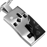 Pendentif plaque 45 - Gris et noir avec strass