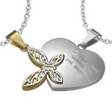 Pendentif pour couple 01 - Coeur et papillon jaune