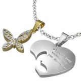 Pendentif pour couple 01 - Coeur et papillon jaune