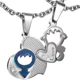 Pendentif pour couple 07 - Coeur et homme bleu