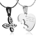 Pendentif pour couple 12 - Papillon noir et coeur