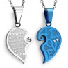 Pendentif pour couple 13 - Coeur gris et coeur bleu