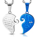 Pendentif pour couple 13 - Coeur gris et coeur bleu