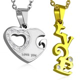 Pendentif pour couple 15 - Coeur et LOVE jaune