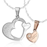 Pendentif pour couple 17 - Coeur et coeur rose