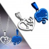 Pendentif pour couple 22 - Coeur gris et coeur bleu
