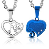 Pendentif pour couple 22 - Coeur gris et coeur bleu