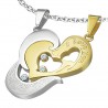 Pendentif pour couple 34 - Coeur gris et coeur jaune