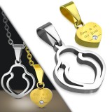 Pendentif pour couple 35 - Coeur jaune dans coeur gris