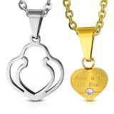 Pendentif pour couple 35 - Coeur jaune dans coeur gris