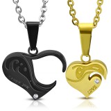 Pendentif pour couple 36 - Coeur noir et coeur jaune
