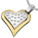 Pendentif coeur gris strass sur coeur jaune (25)