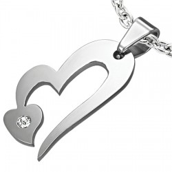 Pendentif coeur et petit coeur strass (35)