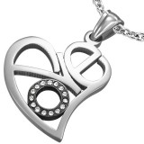 Pendentif coeur petit cercle noir strass (34)