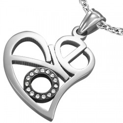 Pendentif coeur petit cercle noir strass (34)