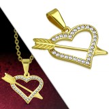 Pendentif coeur gold-ip zirconeset flêche (46)
