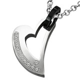 Pendentif coeur strass attache noire (47)