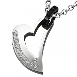 Pendentif coeur strass attache noire (47)