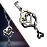 Pendentif coeurs jaunes et noirs chainette (48)