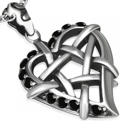 Pendentif coeur strass noirs (50)