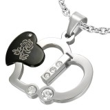 Pendentif coeur noir avec rose (51)