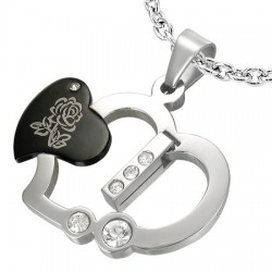 Pendentif coeur noir avec rose (51)